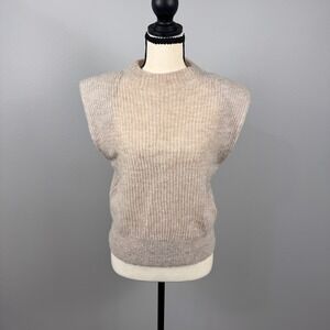 Banana Republic Sweater Vest Women XS Oatmeal Padded Shoulder Alpaca Blend